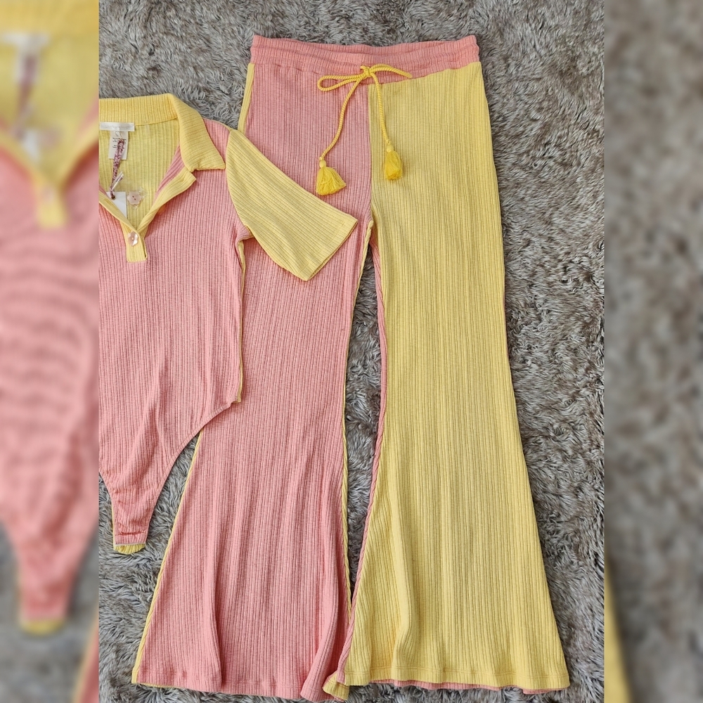 LoveShackFancy Flores Pants In Citrus Cupcake Pink & Yellow Women's Size XL